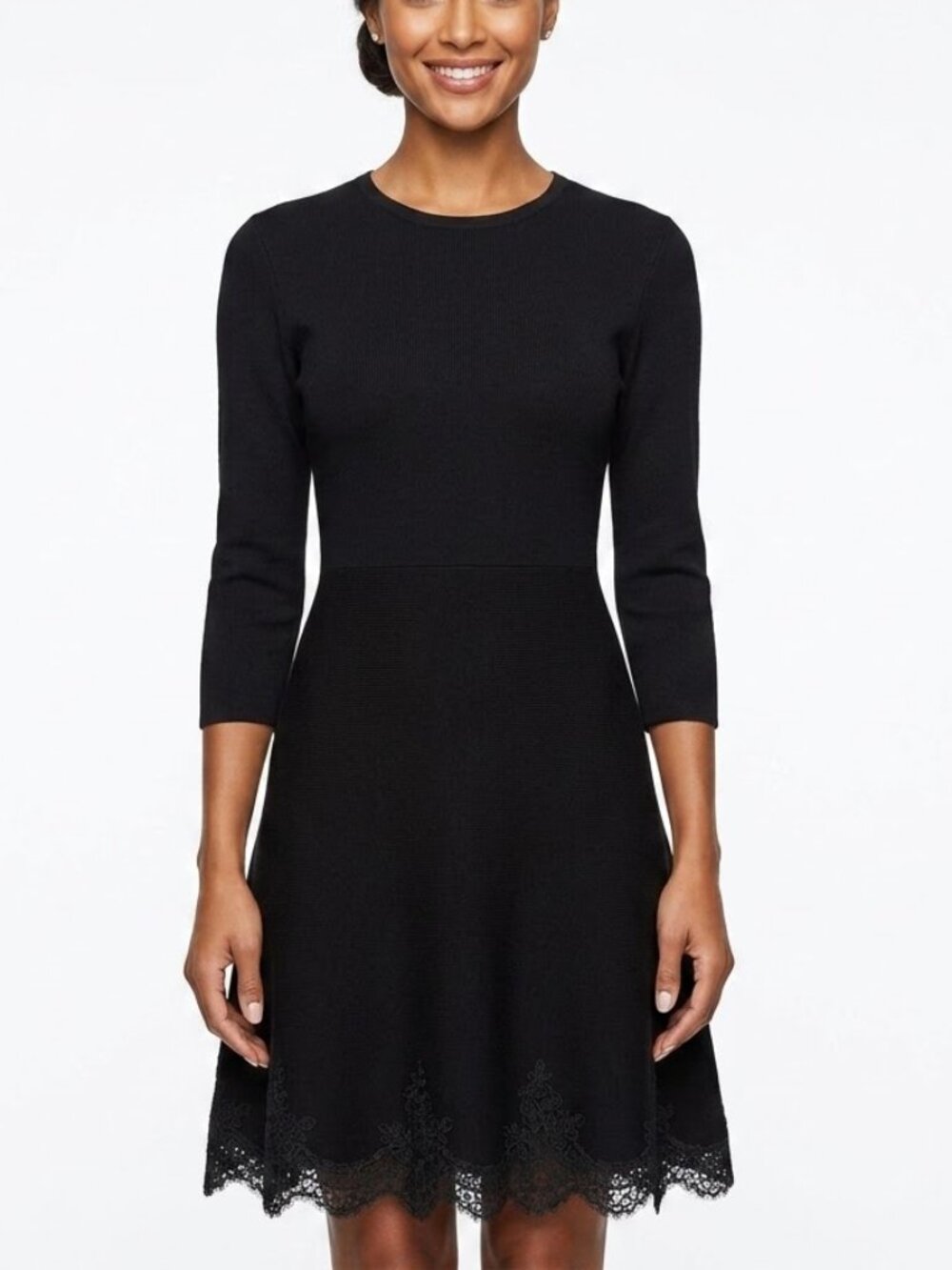 Nanette Lepore Black Lace Knit Dress Long Sleeve Ribbed Whimsigoth Goth Medium